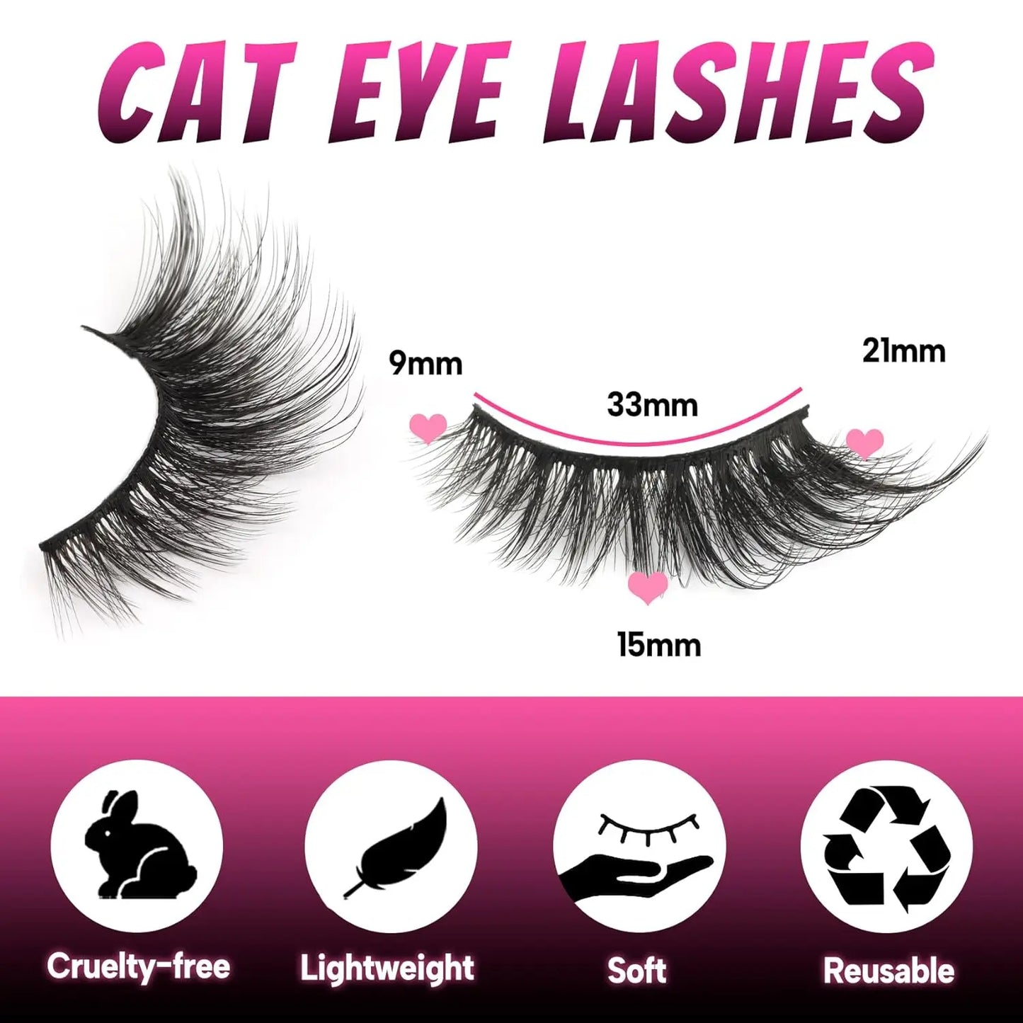 10 Pairs Pack Cat Eye Lashes Faux Mink Eyelashes Crisscross 3D Multilayered False Eyelashes L Curl Fox Eye Lashes