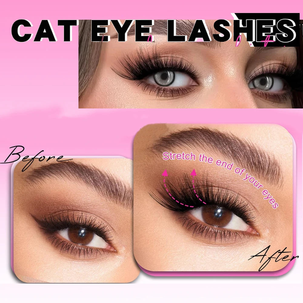 10 Pairs Pack Cat Eye Lashes Faux Mink Eyelashes Crisscross 3D Multilayered False Eyelashes L Curl Fox Eye Lashes