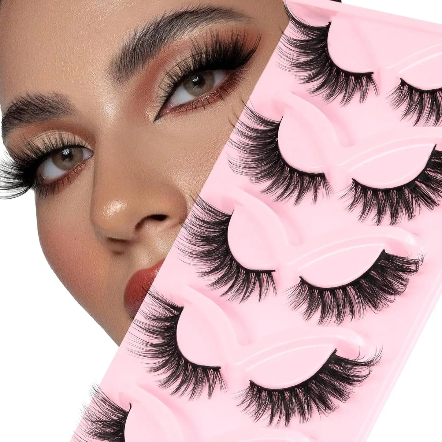10 Pairs Pack Cat Eye Lashes Faux Mink Eyelashes Crisscross 3D Multilayered False Eyelashes L Curl Fox Eye Lashes