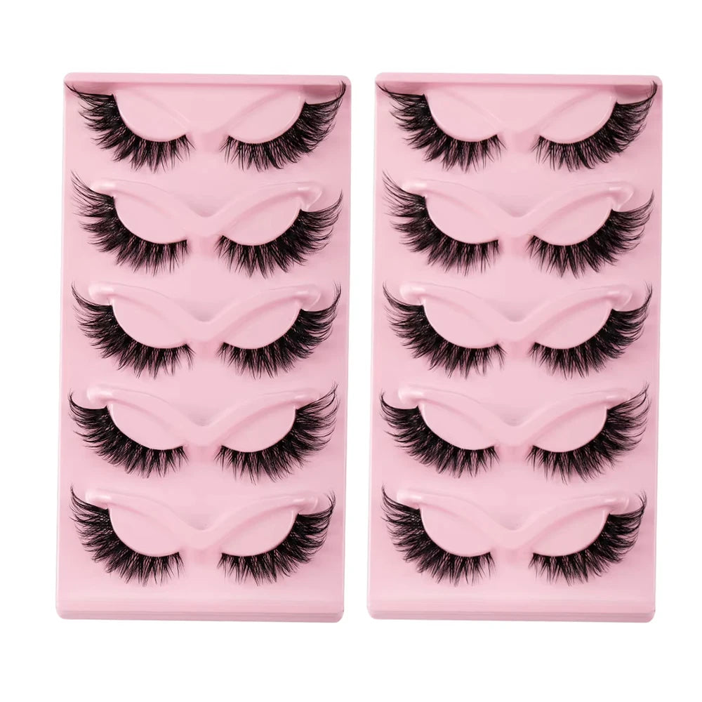 10 Pairs Pack Cat Eye Lashes Faux Mink Eyelashes Crisscross 3D Multilayered False Eyelashes L Curl Fox Eye Lashes