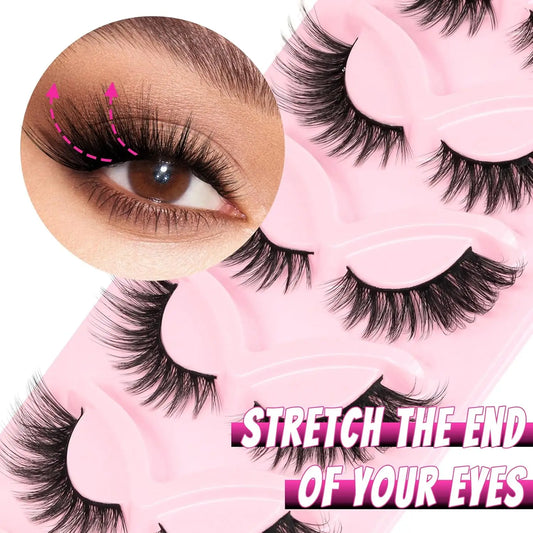 10 Pairs Pack Cat Eye Lashes Faux Mink Eyelashes Crisscross 3D Multilayered False Eyelashes L Curl Fox Eye Lashes